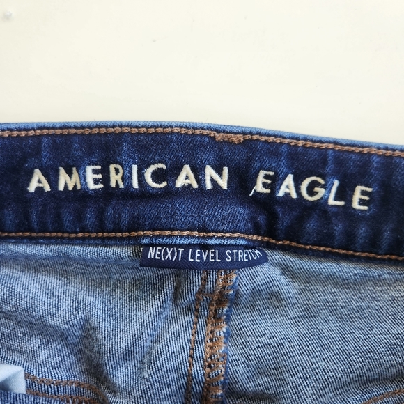 American Eagle Dark Wash Distressed Hi Rise Shortie 6 - Picture 3 of 9